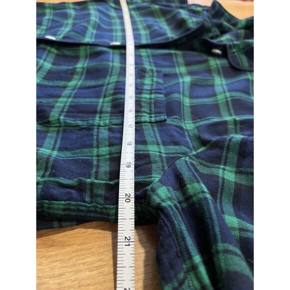 J Crew Navy And Green Plaid Button Down Flannel Pajama Top Size Small - Picture 7 of 8